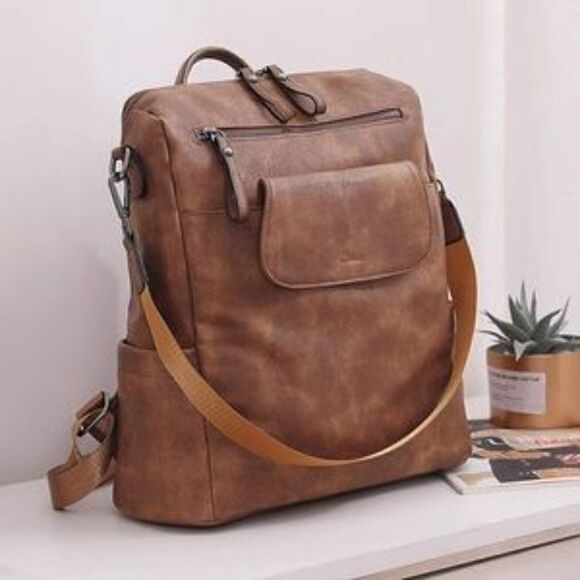 New Convertible Leather Backpack PU Leather Bag Multipurpose Bag - Picture 1 of 8